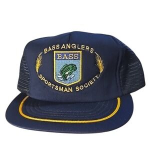 VTG Kap II Bass‎ Anglers Sportsman Society Trucker Hat Navy Mesh Snapback Roper